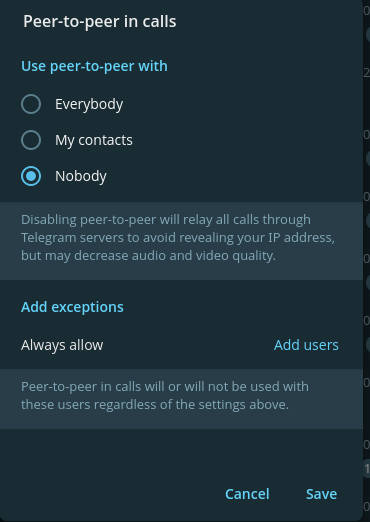 Telegram peer-to-peer calls