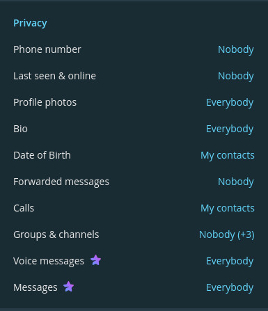 Telegram privacy settings