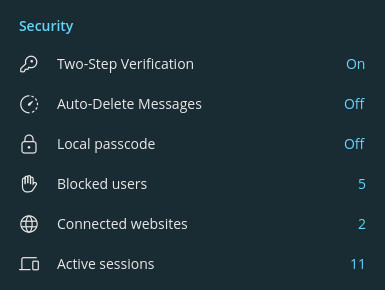 Telegram security settings