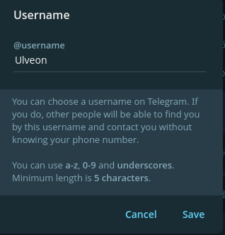 Telegram username settings